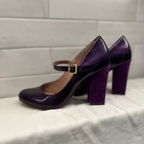 VINCE CAMUTO Vionet Mary Jane Eggplant Patent Leather Pumps Suede Heel Size 6.5 - Picture 4 of 8